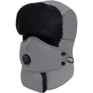 Unisex Gray Winter Trapper Hat Russian with Ear Flap Mask Aviator Cold Weather